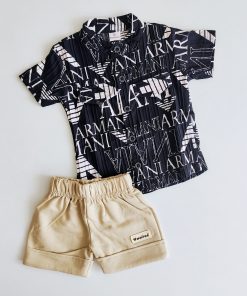 Shirt and Shorts Set-VV3369-2- Black and White Alphabets