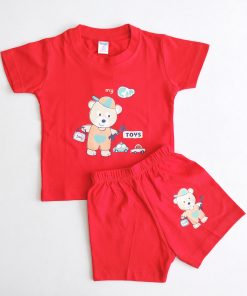 T-shirt and Shorts Set-TNG608 - My Car Teddy - Red