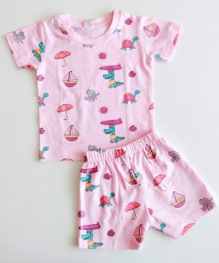 T-shirt and Shorts Set-TNG675 - Marine - Pink
