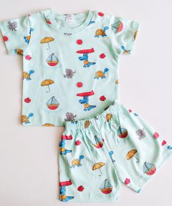 T-shirt and Shorts Set-TNG675 - Marine - cyan