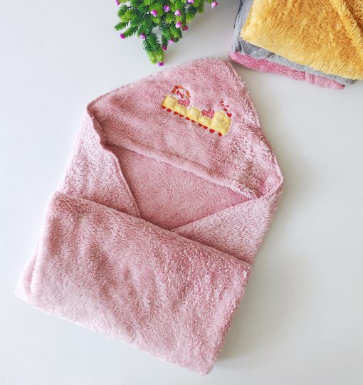 Fleece Hooded Blanket -NRHBL05 - 80x80cms- Light Pink