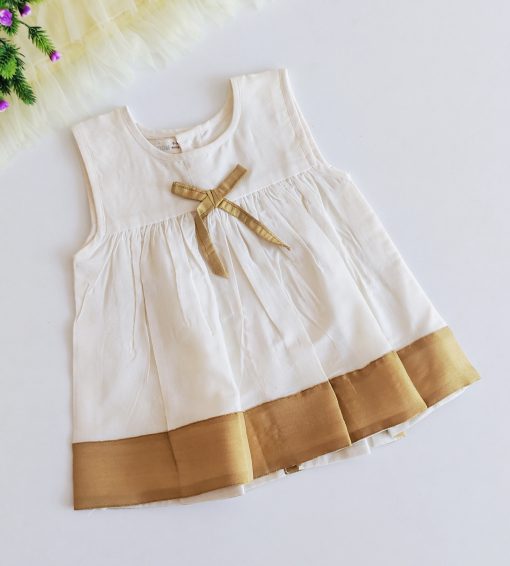 Cotton Kasavu frock - MLEFK - Golden Kasav Frock