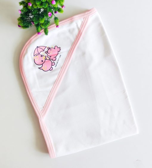 Hooded Blanket -NRHBL0 -80x80cms -White With Pink Boarder -Duck