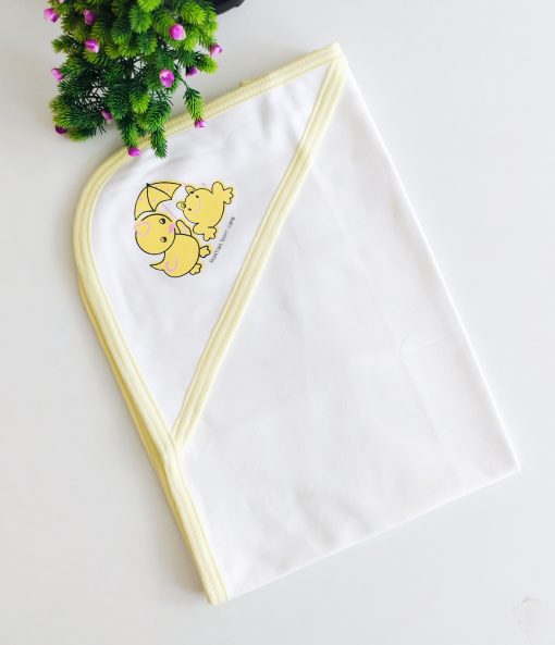 Hooded Blanket -NRHBL0 -80x80cms -White With Yellow Boarder -Duck