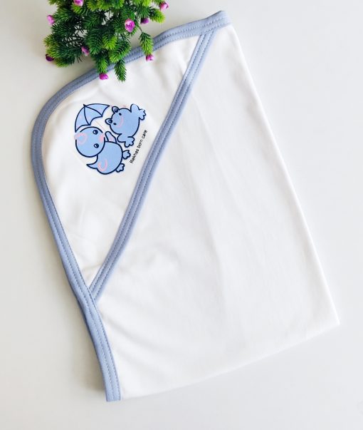 Hooded Blanket -NRHBL0 -80x80cms- White With Blue Boarder -Duck