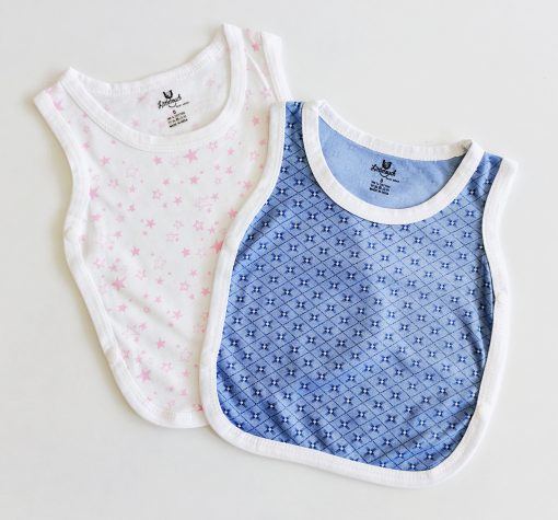 Side Button Jhabla Sleeveless-Pack of 2-LTJHCM01-Pink Star + Blue Strip