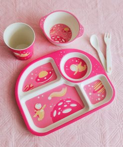 5-in-1 Baby Feeding Set – Plate, Cup, Fork, Knife, Bowl and Spoon - NRPS03- Pink