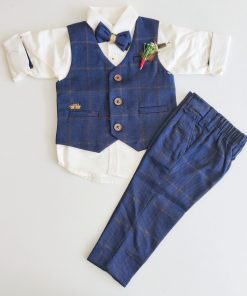 Full Sleeve Party Suit with Waist Coat - LC1711B - Dark Blue