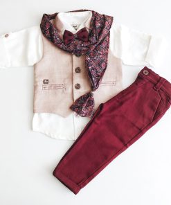 Full Sleeve Party Suit with Waist Coat - LC17102 - Wine