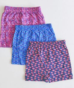 Girls Panty Shorts - Pack of 3 - VSTAR - Dark Violet + Blue + Black - Printed