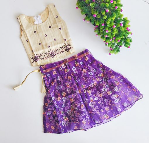 Cotton Kasav Top and Skirt - LGETP -  Kasav Top Violet Floral Skirt