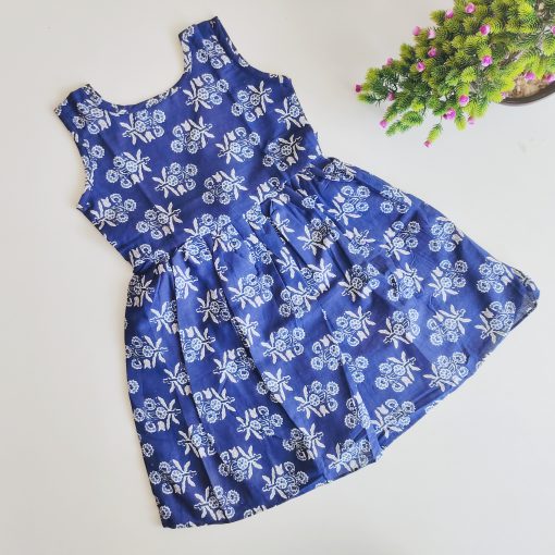 Cotton Sleeveless frock - LGDFK -Navy Blue and White Floral