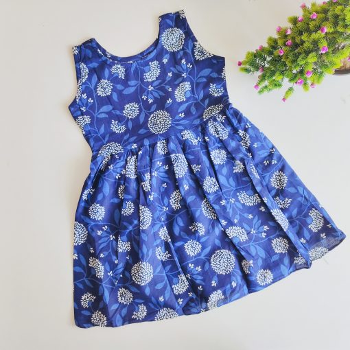 Cotton Sleeveless frock - LGDFK -Navy Blue and White Round Print