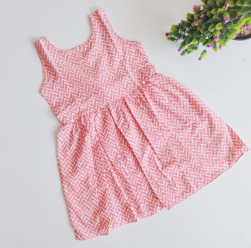 Cotton Sleeveless frock - LGDFK - Peach and White