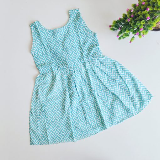 Cotton Sleeveless frock - LGDFK - Sky Blue and White