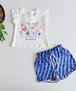Girls Top and Short - 5104A - White Top and Blue Shorts