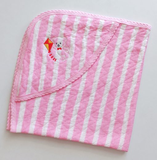 Hooded Blanket -HBL - 80x80cms- Pink and White Strip