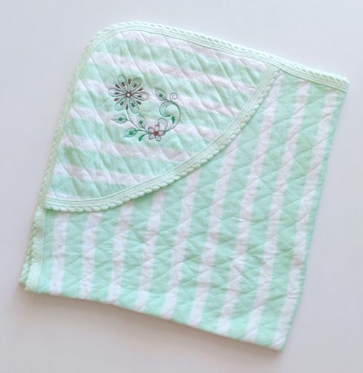 Hooded Blanket -HBL - 80x80cms- Green and White Strip