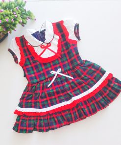 Girls cotton frock - JLX1760 - Red and Green Check
