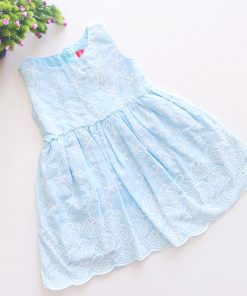 Girls cotton frock - JLX2131 - Embroidery with Light Blue