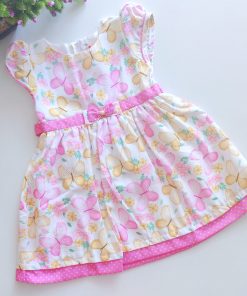 Girls cotton frock - JLX4214 - Yellow and Pink Butterflies