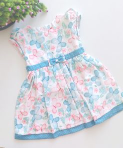 Girls cotton frock - JLX4214 - Blue and Peach Butterflies