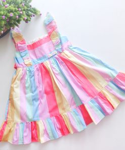 Girls cotton frock - JLX2219 -  Colourful Stripe