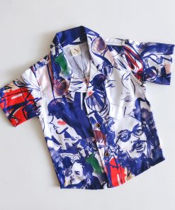 Boys Shirt - LS086C- Dark Blue With Human Print