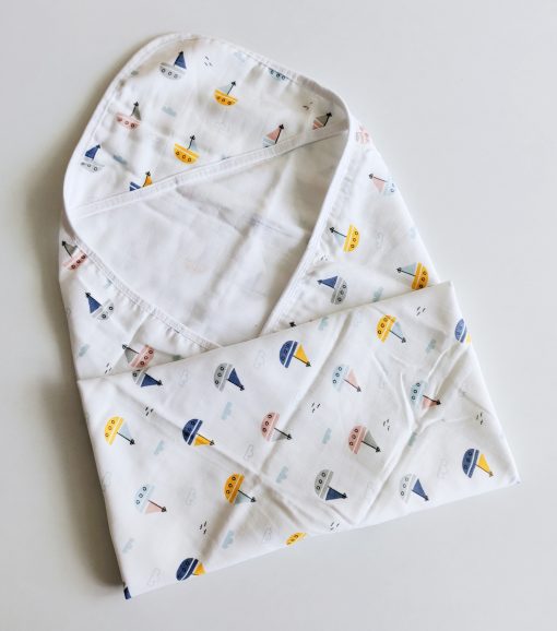 Hooded Blanket-Organic Muslin cotton- FIHBL - Ship and Cloud