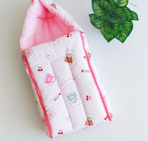 Cotton Kangaroo Wrapper - VCKW01 - Light pink Happy Teddy and Cherry