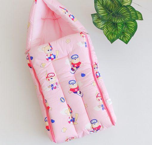 Cotton Kangaroo Wrapper - VCKW01 - Pink With Teddy On Skate Board