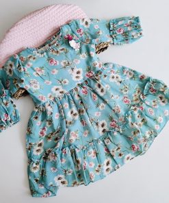 Girls Frock - JLX - Green with Flowers