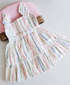 Girls Frock - JLX - Off White Colorfull Stripe