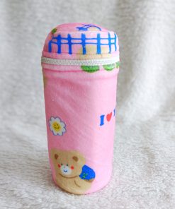 Baby Feeding Bottle Cover - NRBC0 - Pink With White I Love You Teddy