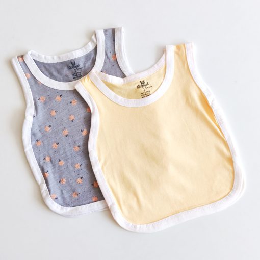 Side Button Jhabla Sleeveless - LTJHCM01- Grey With Peach Flower + Yellow