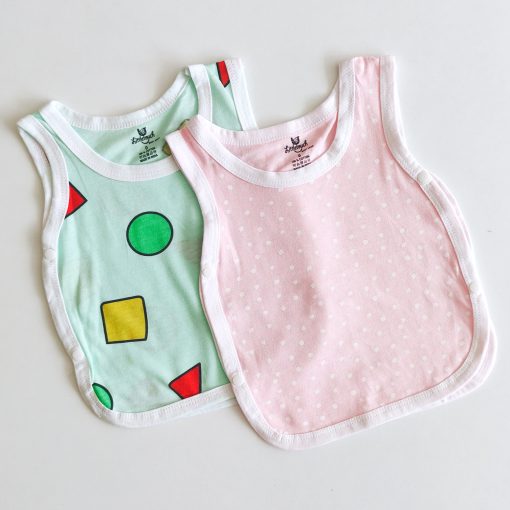 Side Button Jhabla Sleeveless - LTJHCM01 -  Pista Green + Pink With White Dots