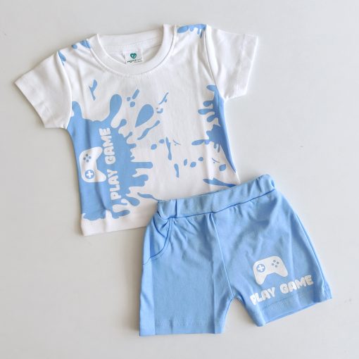 T-shirt and Shorts Set- KEVIN- White With Blue Splash