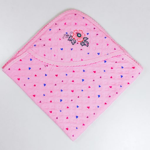 Hooded Blanket - NRHBL - 80x80cms - Color With Heart - Pink