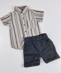 Shirt and Shorts Set - PONIMO - ZIGZAG - Grey With Black Zigzag