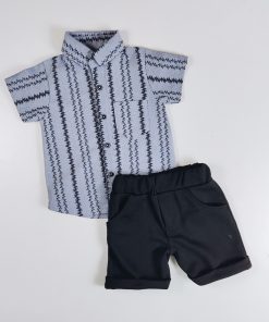 Shirt and Shorts Set - PONIMO - ZIGZAG - Blue With Black Zigzag