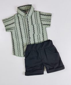 Shirt and Shorts Set - PONIMO - ZIGZAG - Green With Black Zigzag
