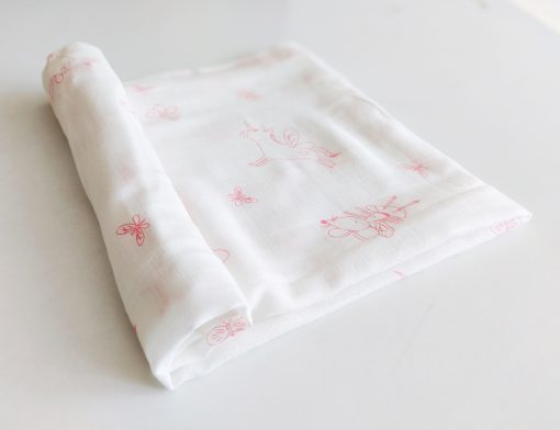 Muslin cotton swaddle - PPSW5 - 100*100 - White With Pink Line Rat