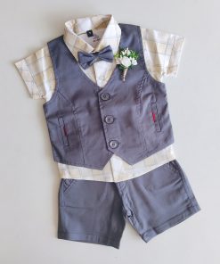 Boys Shirt and Shorts - JO977A - Grey Coat and White Check