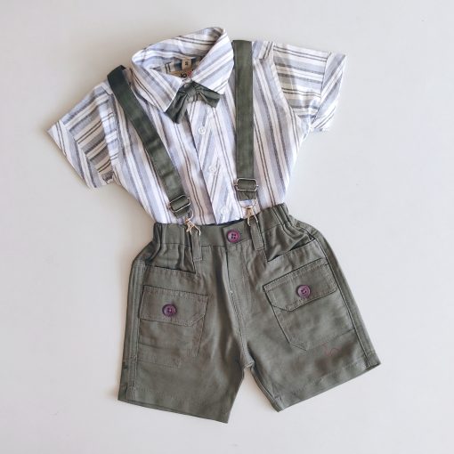 Boys Suspender - J1117 - Grey and White Strip