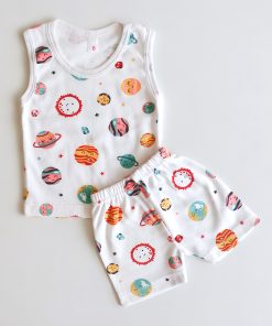 Vest and Shorts - NRVSL - White With Earth and Sun