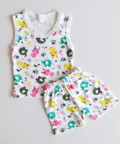 Vest and Shorts - NRVSL - White With Rabbit and Flower
