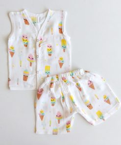 Muslin Cotton Jhabla Shorts Set - Ice Cream - JS1