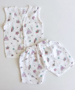 Muslin Cotton Jhabla Shorts Set - Triangle and Flower - JS1