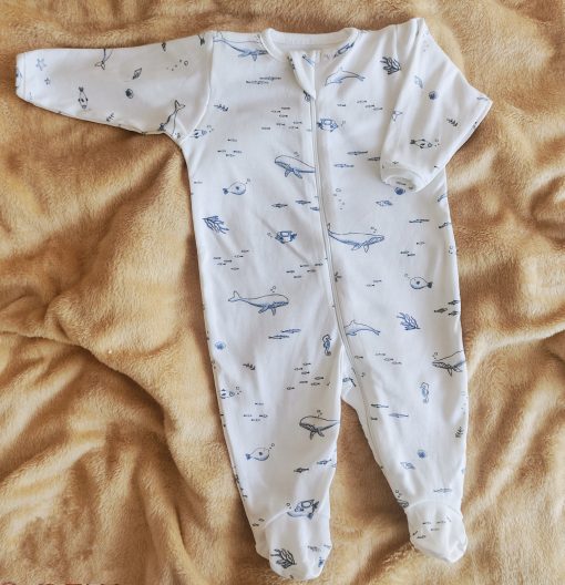 Sleeping Suit - AZSS - White With Blue Whale