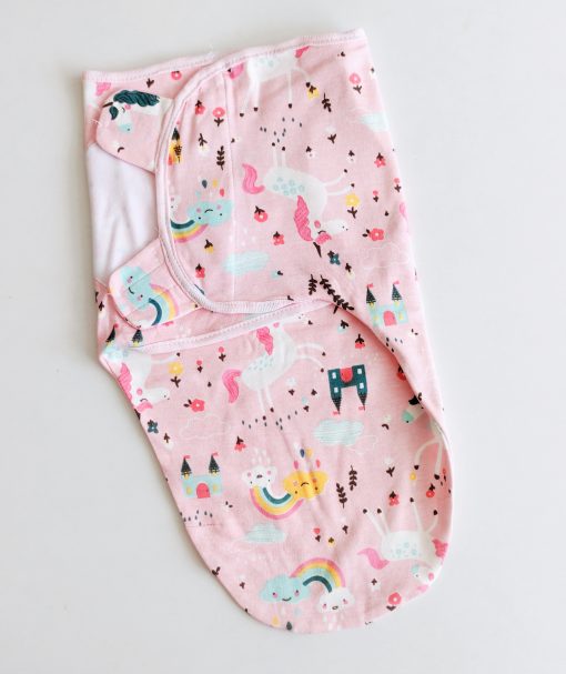 Baby Swaddle Wrap Adjustable for Newborn - Pink with Rainbow and Unicorn